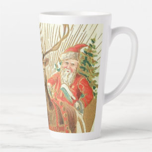 Taza De Café Latte Tarjeta postal de Navidad vintage, Santa con renos