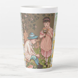 Taza De Café Latte Tarjeta vintage de San Valentín de la era victoria