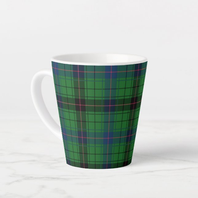 Taza De Café Latte Tartan Davidson Plaid Green Black Rustic (Ángulo izquierdo)