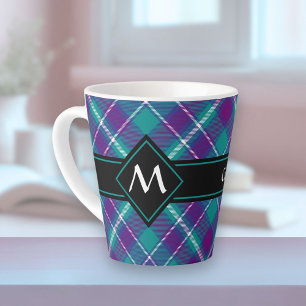 Taza De Café Latte Tartán verde marino, púrpura y azul