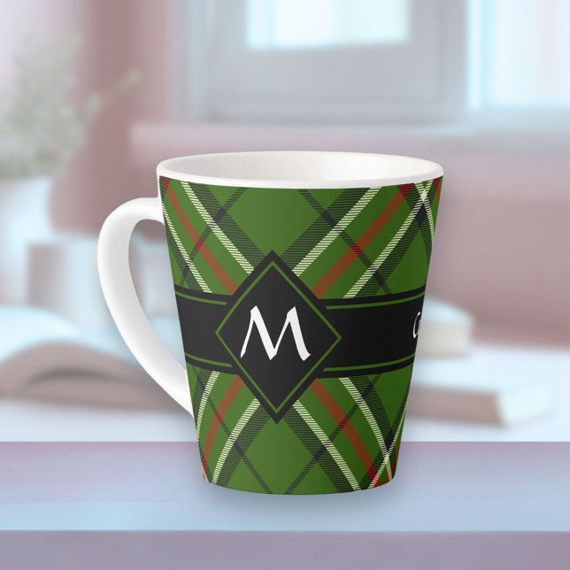 Taza De Café Latte Tartán verde, negro, rojo y blanco (Subido por el creador)