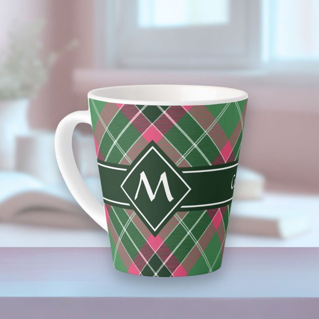 Taza De Café Latte Tartán verde y rosa (Subido por el creador)