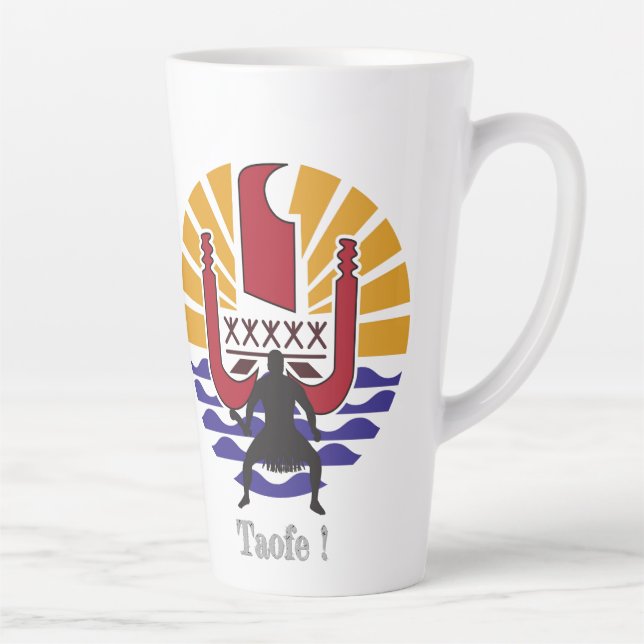 Taza De Café Latte ☕Tasse Latte Drapeau Polynésien "café ! Taofe !"  (Derecha)