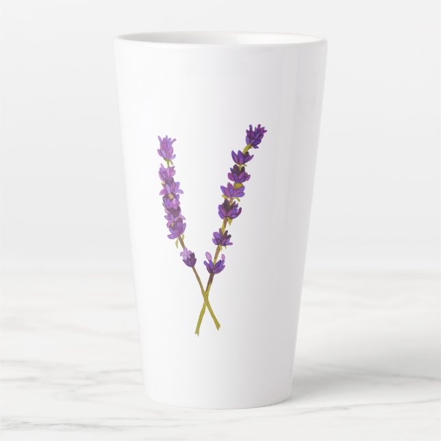 Taza De Café Latte Tasse latte fleur lavande aquarelle (Anverso)