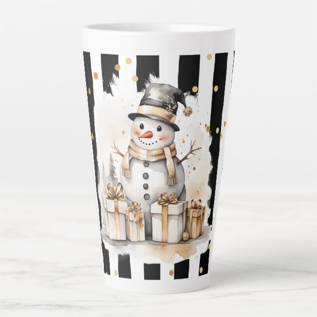 Taza De Café Latte Tasse Latte Groß Snowman and Stripes Var04 (Anverso)