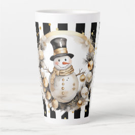Taza De Café Latte Tasse Latte Groß Snowman and Stripes Var07