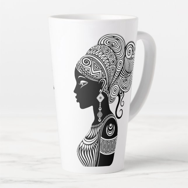 Taza De Café Latte Tatuaje tribal de retrato Chica africano (Ángulo derecho)