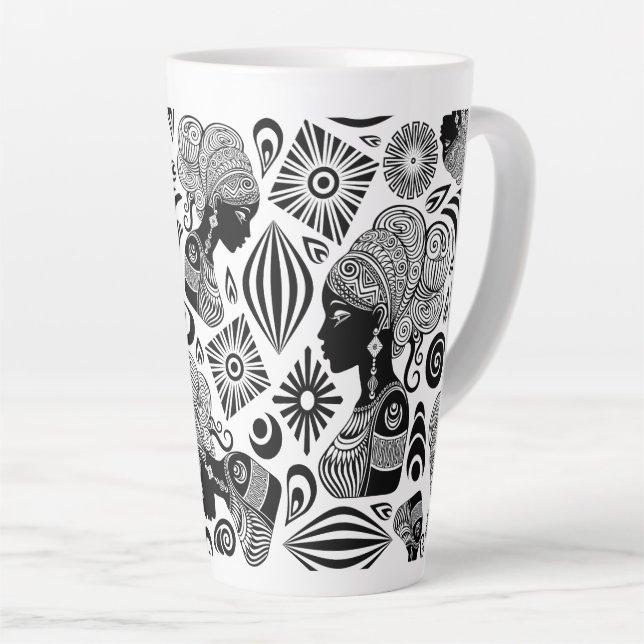 Taza De Café Latte Tatuaje tribal de retrato Chica africano (Ángulo derecho)