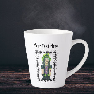 Taza De Café Latte Tatuajes de cara de niña espeluznante Sombrero ver
