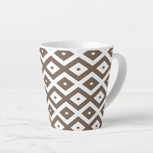 Taza De Café Latte Taupe brown and white diamond pattern (Ángulo derecho)