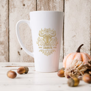 Taza De Café Latte Tauro de Oro Signo Astrológico Zodiaco   Monograma