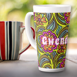 Taza De Café Latte Taza alta de latte personalizada con patrón de art