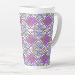 Taza De Café Latte Taza alta para latte de punto argyle LILAC