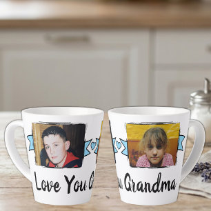 Taza De Café Latte Taza azul de latte con 2 fotos y 'te amo abuela'