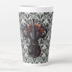 Taza De Café Latte Taza de cerámica para latte de Violín Negro en Art