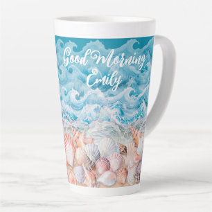 Taza De Café Latte Taza de desayuno personalizada de latte de playa