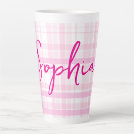 Taza De Café Latte Taza de latte a cuadros rosa personalizada con nom