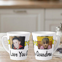 Taza De Café Latte Taza de latte amarilla con 2 fotos te amo abuela