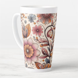 Taza De Café Latte Taza de Latte Botánico Boho 12 y 17 oz