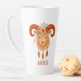 Taza De Café Latte Taza de latte con Acuarela boho de Aries zodíaco