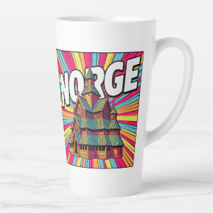 Taza De Café Latte Taza de latte con arte pop de la iglesia de madera