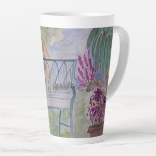 Taza De Café Latte Taza de Latte con Banco de Jardín de Verano