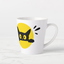 Taza De Café Latte Taza de latte con círculo amarillo y gato negro cu
