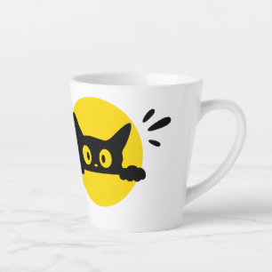 Taza De Café Latte Taza de latte con círculo amarillo y gato negro cu