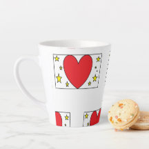 Taza de Latte con Corazón Rojo y Estrellas Doradas