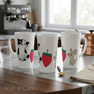 Taza De Café Latte Taza de latte con diseño de gato lindo y rata de f