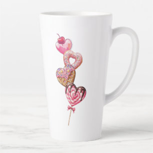 Taza De Café Latte Taza de Latte con Donas Rosadas Corazones Lindos
