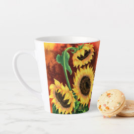 Taza De Café Latte Taza de Latte con Girasoles Amarillos