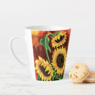 Taza De Café Latte Taza de Latte con Girasoles Amarillos