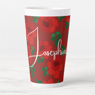 Taza De Café Latte Taza de latte con ilustración de patrón de rosas r