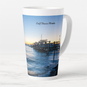 Taza De Café Latte Taza de Latte con Letrero de Puesta de Sol en la B
