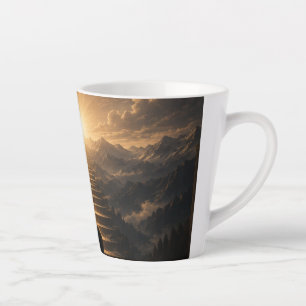 Taza De Café Latte Taza de latte con paisaje de puesta de sol en mont