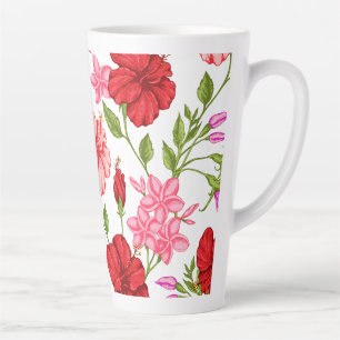 Taza De Café Latte Taza de latte con patrón floral de hibisco rosa es