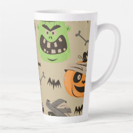 Taza De Café Latte Taza de latte con patrón vintage de Halloween