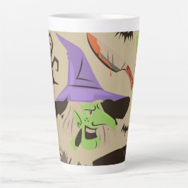 Taza De Café Latte Taza de latte con patrón vintage de Halloween
