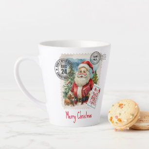 Taza De Café Latte Taza de latte con sello vintage de Santa Claus