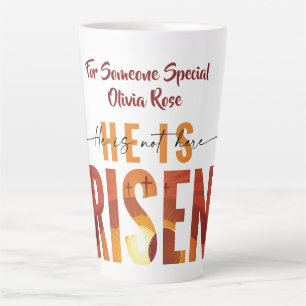 Taza De Café Latte Taza de latte con texto personalizado 'Él ha resuc