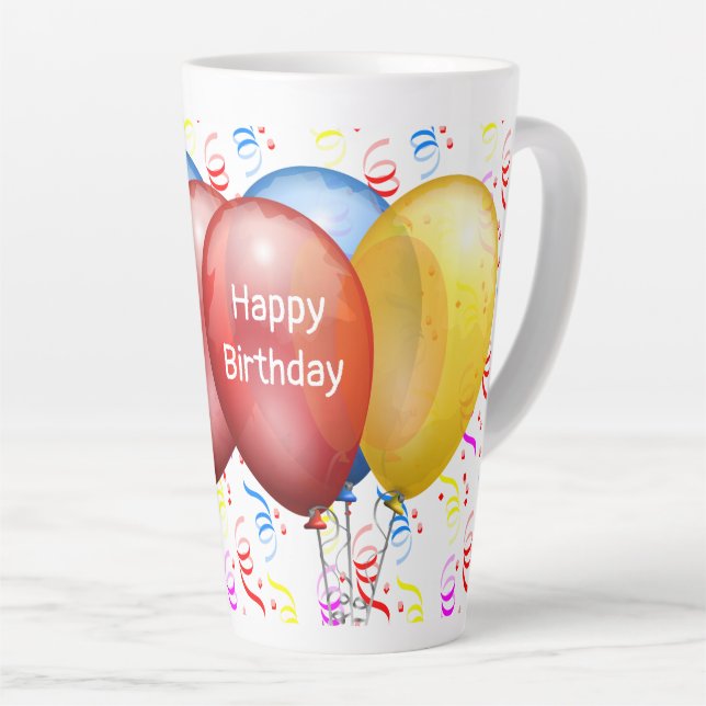 Taza De Café Latte Taza de Latte Cumpleaños con Globos (Ángulo derecho)