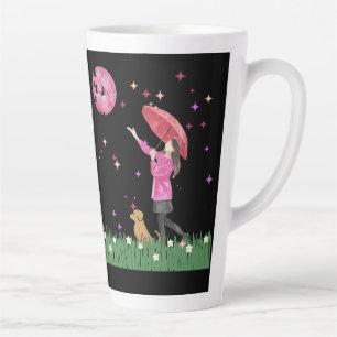 Taza De Café Latte Taza de latte de acuarela de luna rosa mágica y pa