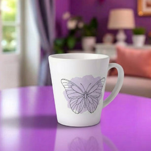 Taza De Café Latte Taza De Latte De Acuarela De Mariposa Lavanda Mini