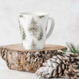 Taza De Café Latte Taza de latte de bosque de pino acuarela
