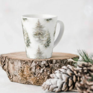 Taza De Café Latte Taza de latte de bosque de pino acuarela