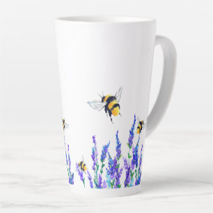 Taza De Café Latte Taza de latte de flores de primavera y abejas vola