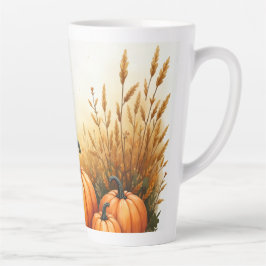 Taza De Café Latte Taza de latte de hermosa parcela de calabazas