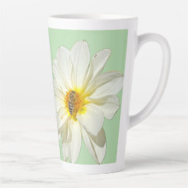 Taza De Café Latte Taza de latte de menta suave, dalia blanca y abeja