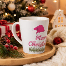 Taza de Latte de Navidad Rosa Feliz Navidad